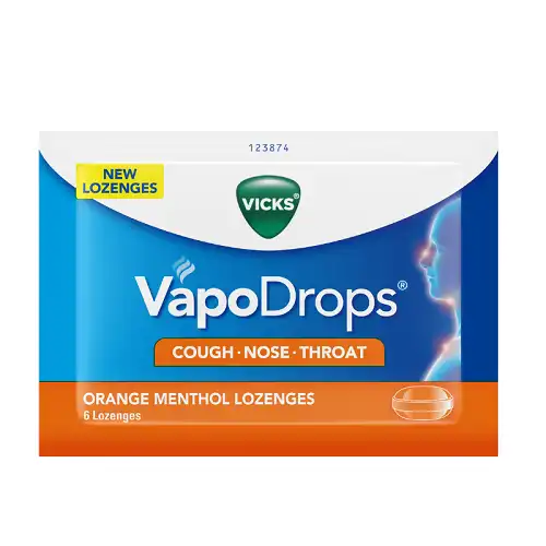 Vicks VapoDrops Orange Menthol 6 Lozenges For Cough Nose Throat