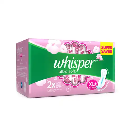 Whisper Ultra Softs Air Fresh Sanitary Pads for Women, XL+ 30 Napkins