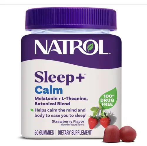 Natrol Sleep+ Calm Melatonin Gummies for Adults, Sleep Gummies, Strawberry Flavor | 60 Gummies
