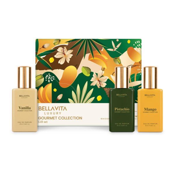 Bellavita Luxury Unisex Gourmet Perfume Gift Set with Vanilla, Mango, and Pistachio | 20ml x3